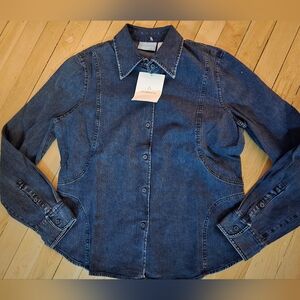 Liz Claiborne Women's Size Small Dark Indigo Button Up Denim Jean Shirt NWT